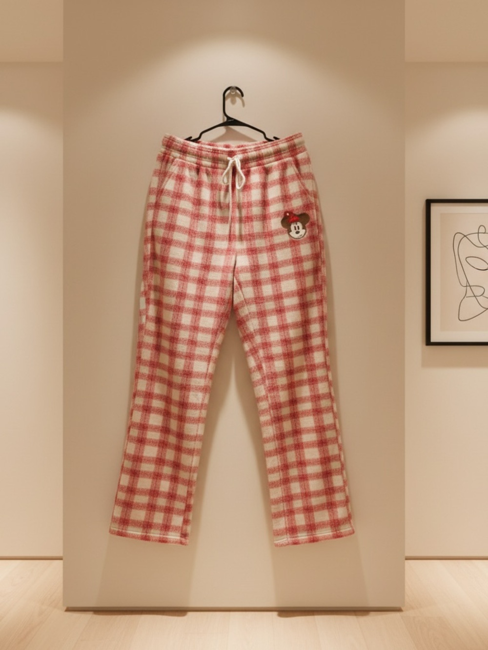 Minnie Mouse Pink Plaid Fleece Pajama Pants with Character Patch
